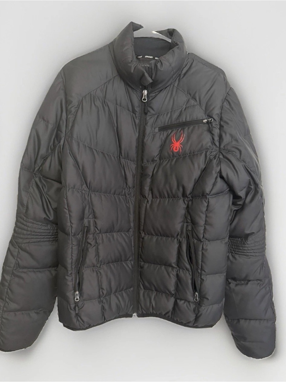 Spyder Men’s Puffer Jacket Down Black Size Medium Pockets Skiing Quilted Warm